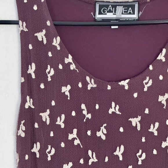 Vintage 90s Purple Stretch Mini Dress with Cream Lace Overlay – Made in France - Picture 2 of 5